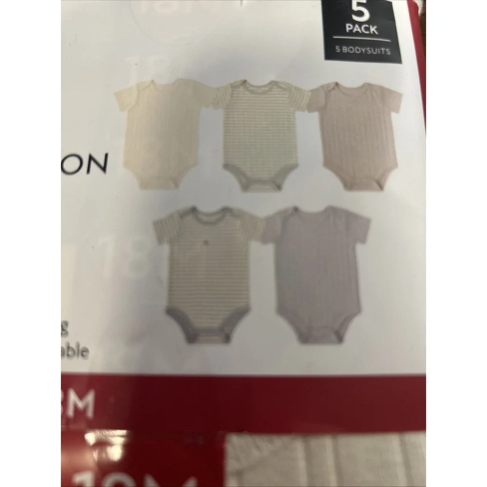 Member's Mark  Soft Organic Cotton Bodysuits  5 Pack Size 18 Month